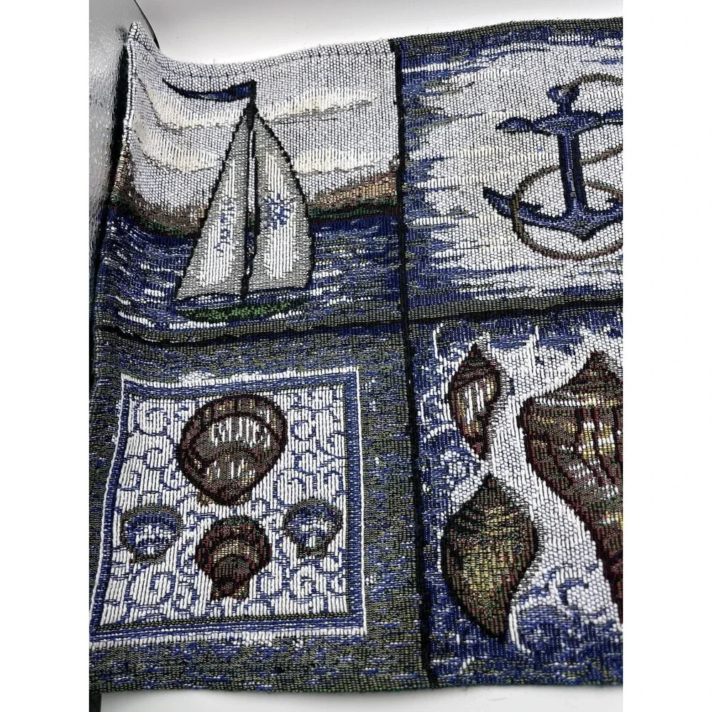 Vintage Nautical Woven Tapestry Placemat Lighthouse Sailboat Coastal Decor 17x12